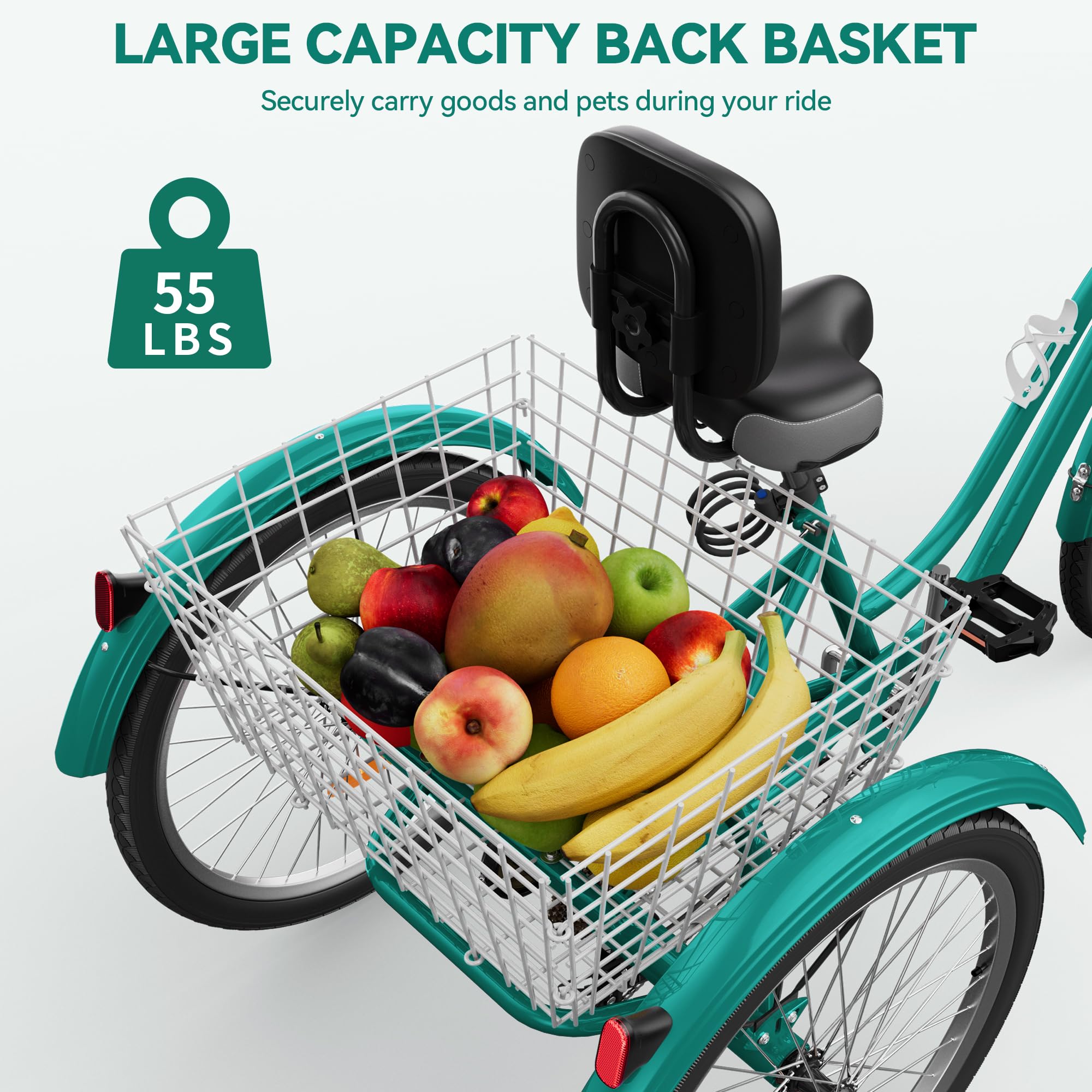 YITAHOME 24 & 26 Inch Adult Tricycle - 1 & 7 Speed 3 Wheel Bike with Large Cushioned Seat & Backrest - Front & Rear Storage Baskets - Stable Cruiser Trike for Seniors, Women & Men - Perfect for Commuting, Picnics & Outdoor Recreation