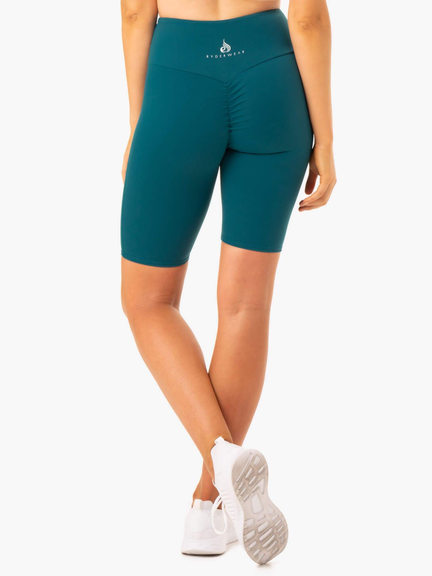 High Waisted Scrunch Butt Bike Shorts for Women - Emerald Green - Workout, Yoga, Running & Lounge Wear