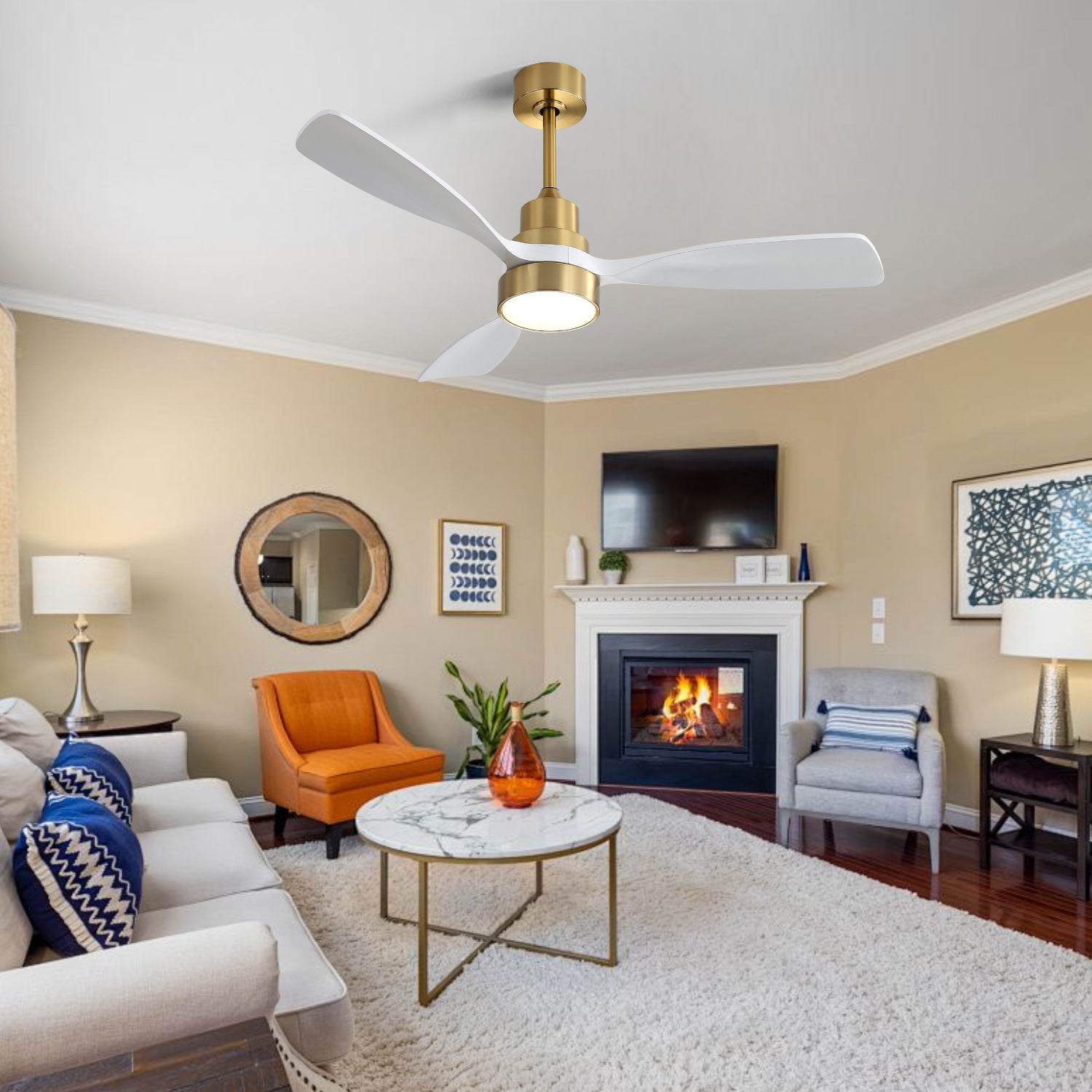 48 Inch Wood Ceiling Fan with 3 Solid Wood Blades - Remote Control, Reversible DC Motor - Perfect for Living Room, Bedroom & Home Office - Energy Efficient & Quiet Operation