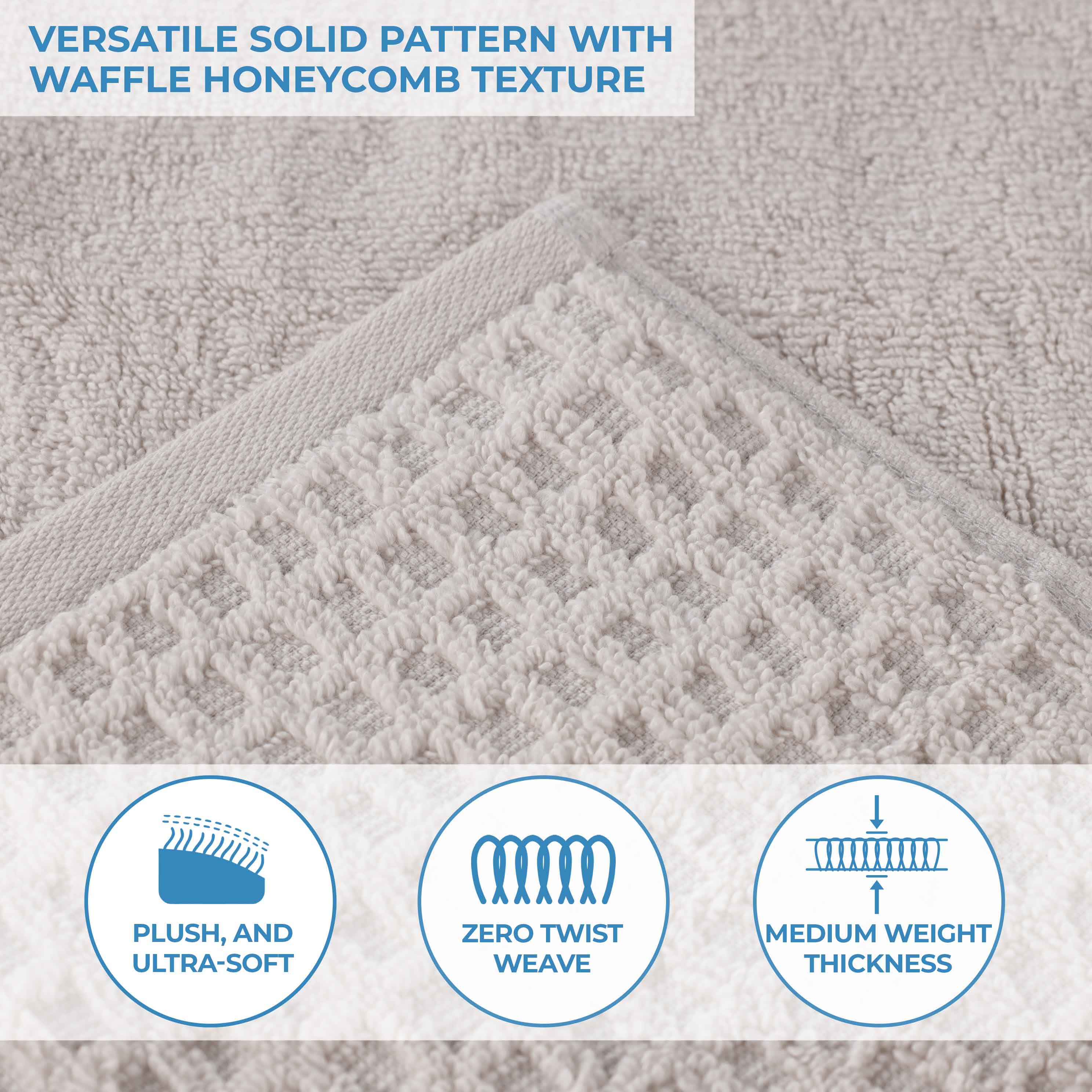 Premium Zero Twist Cotton Waffle Bath Towels - Ultra Soft & Absorbent Honeycomb Weave - Set of 3 for Spa, Bathroom & Beach Use