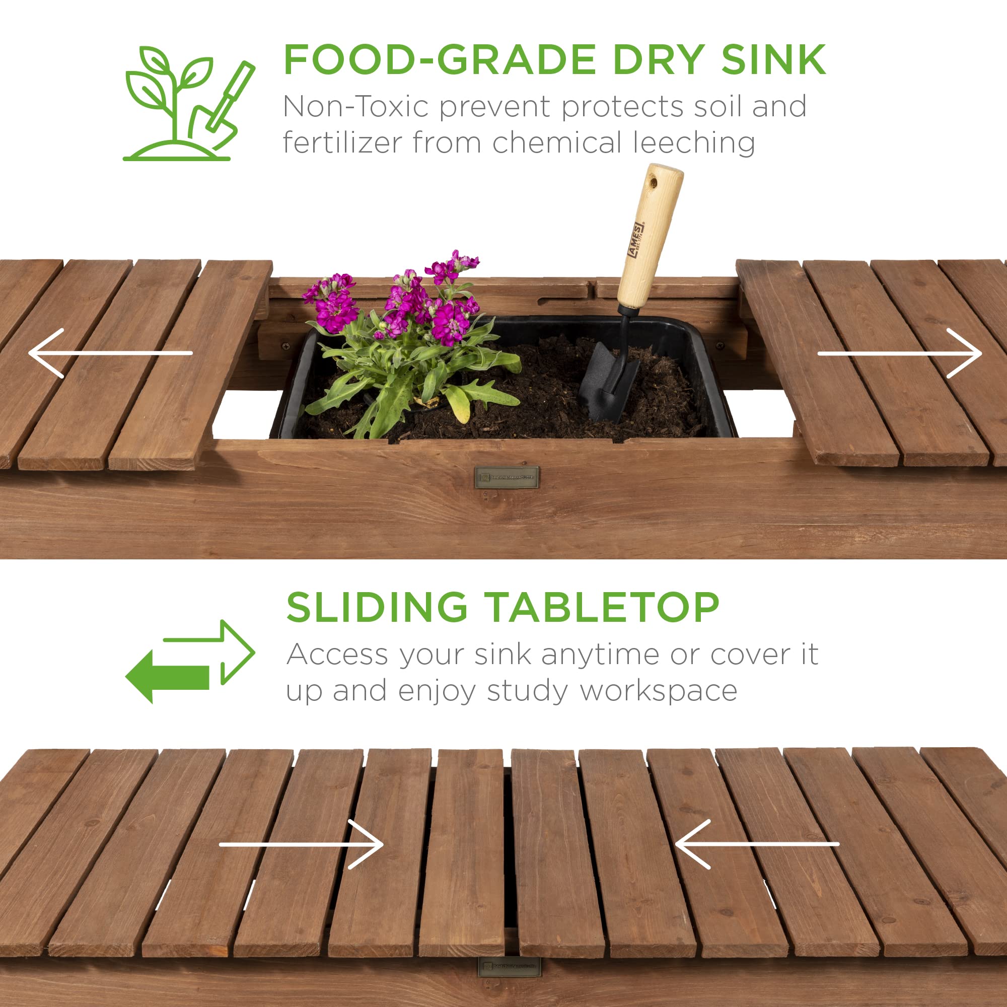 Best Choice Products Mobile Garden Potting Bench - Outdoor Wooden Workstation Table with Sliding Tabletop, 4 Locking Wheels, Food-Grade Dry Sink & Storage Shelves - Brown | Perfect for Gardening, Potting Plants & Outdoor DIY Projects