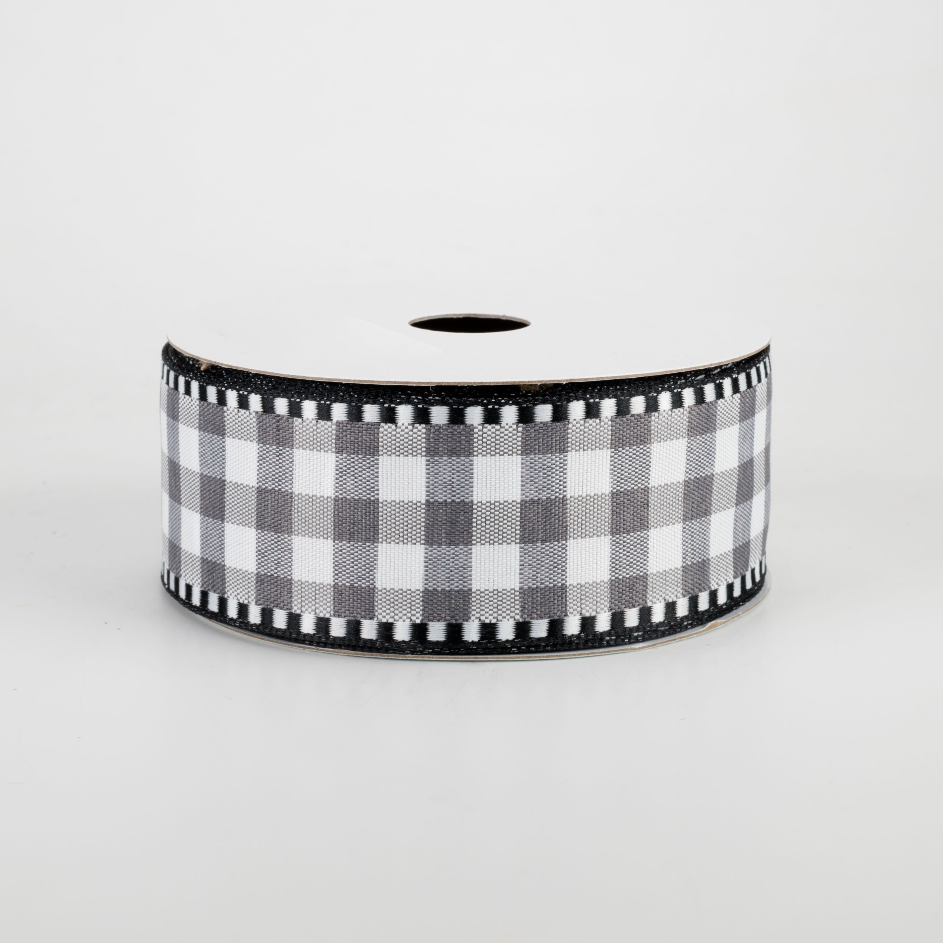 1.5 Inch Gingham Check Dashed Edge Ribbon - Grey & White Craft Ribbon (10 Yards) for Gift Wrapping, DIY Projects, Scrapbooking & Party Decorations