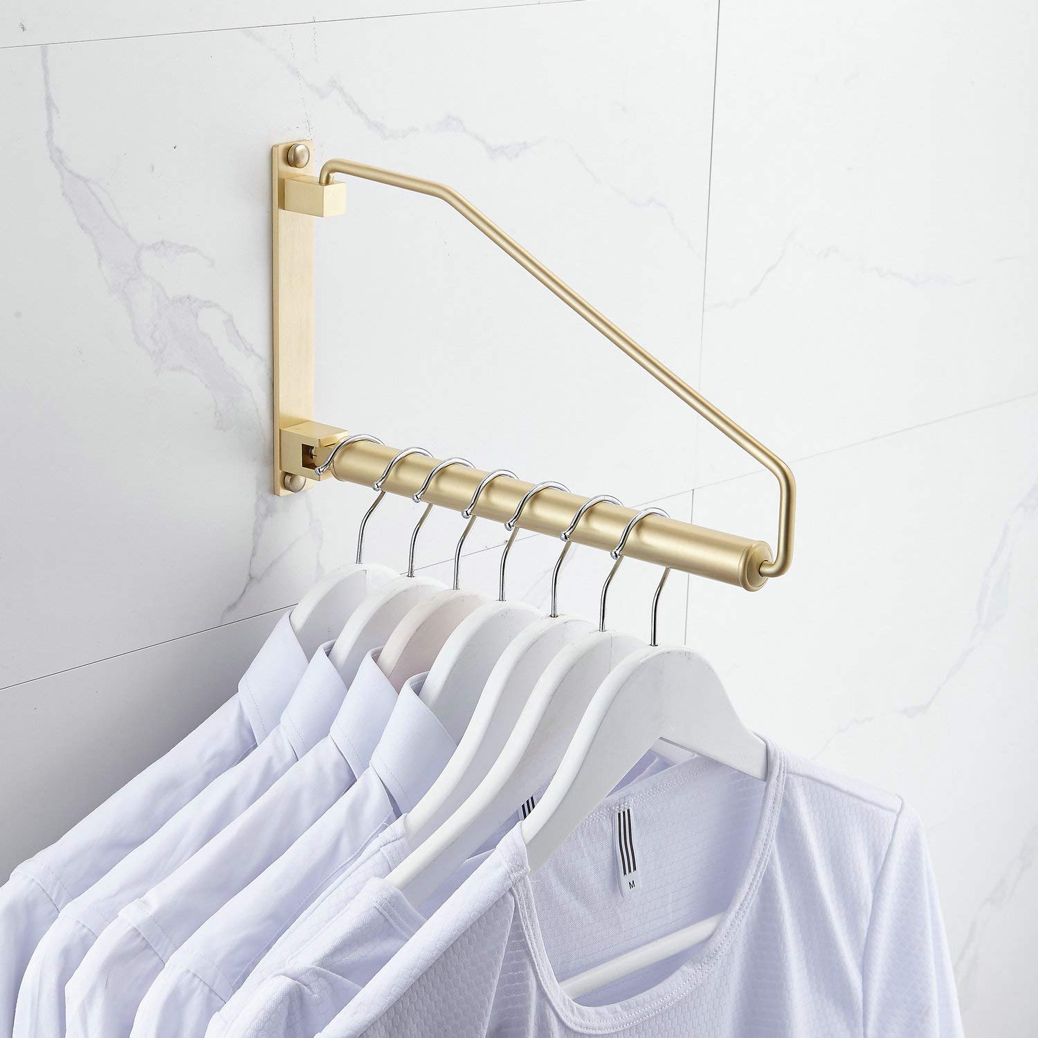 Gold Brushed Folding Clothes Hanger - 12 Inch Wall Mounted Laundry Drying Rack for Closet & Small Spaces | Space Saving Brass Clothes Organizer for Bedroom, Bathroom & Laundry Room