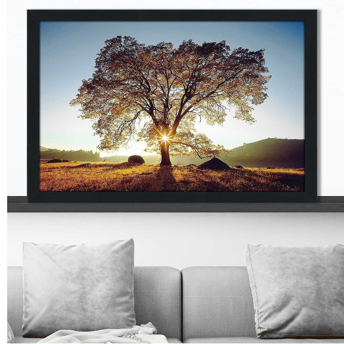 Black Oak Sunset Acrylic Wall Art - Modern Home Decor for Living Room, Bedroom & Office - Nature-Inspired Print for Stylish Interior Design