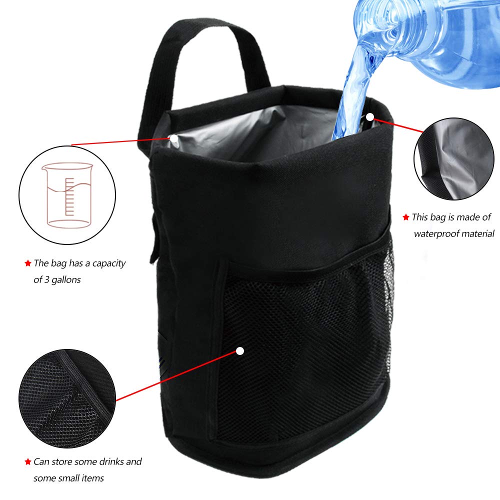 Reusable Waterproof Car Trash Can with Storage Pocket, Adjustable Cord & Leakproof Lining - Hanging Vehicle Garbage Bin for Cars, Trucks, Boats & RVs - Perfect for Road Trips, Commuting and Outdoor Adventures