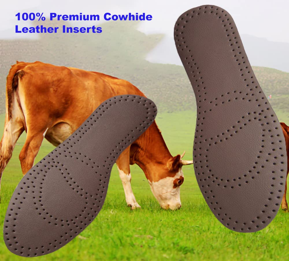 Women's Thin Leather Insoles - Full Length Shoe Inserts for Sneakers, Dress Shoes & Hiking Boots - Comfortable Replacement Liner Soles (2 Pairs, US Women's 7-7.5 M) - Black & Brown - Perfect for All-Day Wear & Outdoor Activities