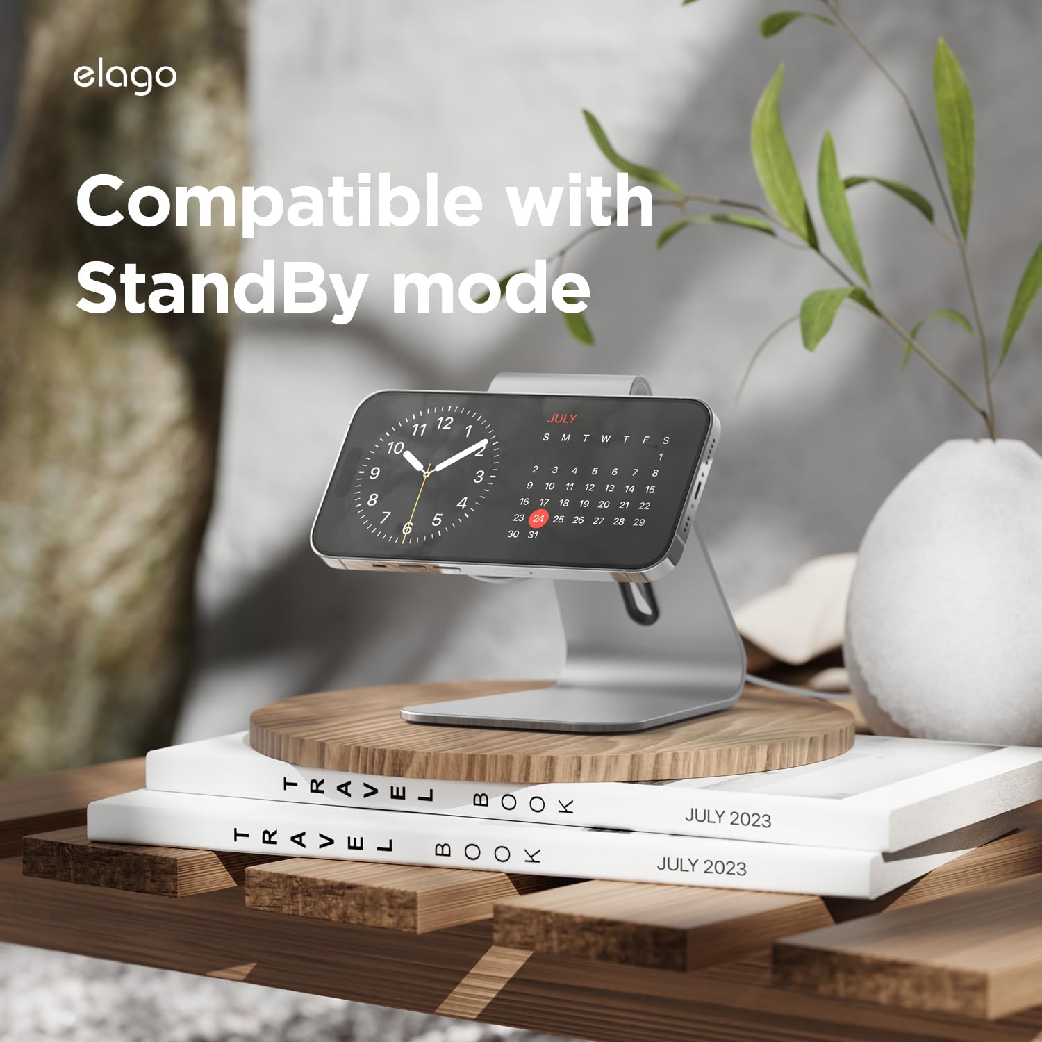 elago MS4 MagSafe Charging Stand for iPhone 16/15/14/13/12 Series - Aluminum Phone Stand with iOS17 Standby Mode Support | Perfect for Bedside, Office Desk & Nightstand Charging (Jean Indigo, Cable Not Included)