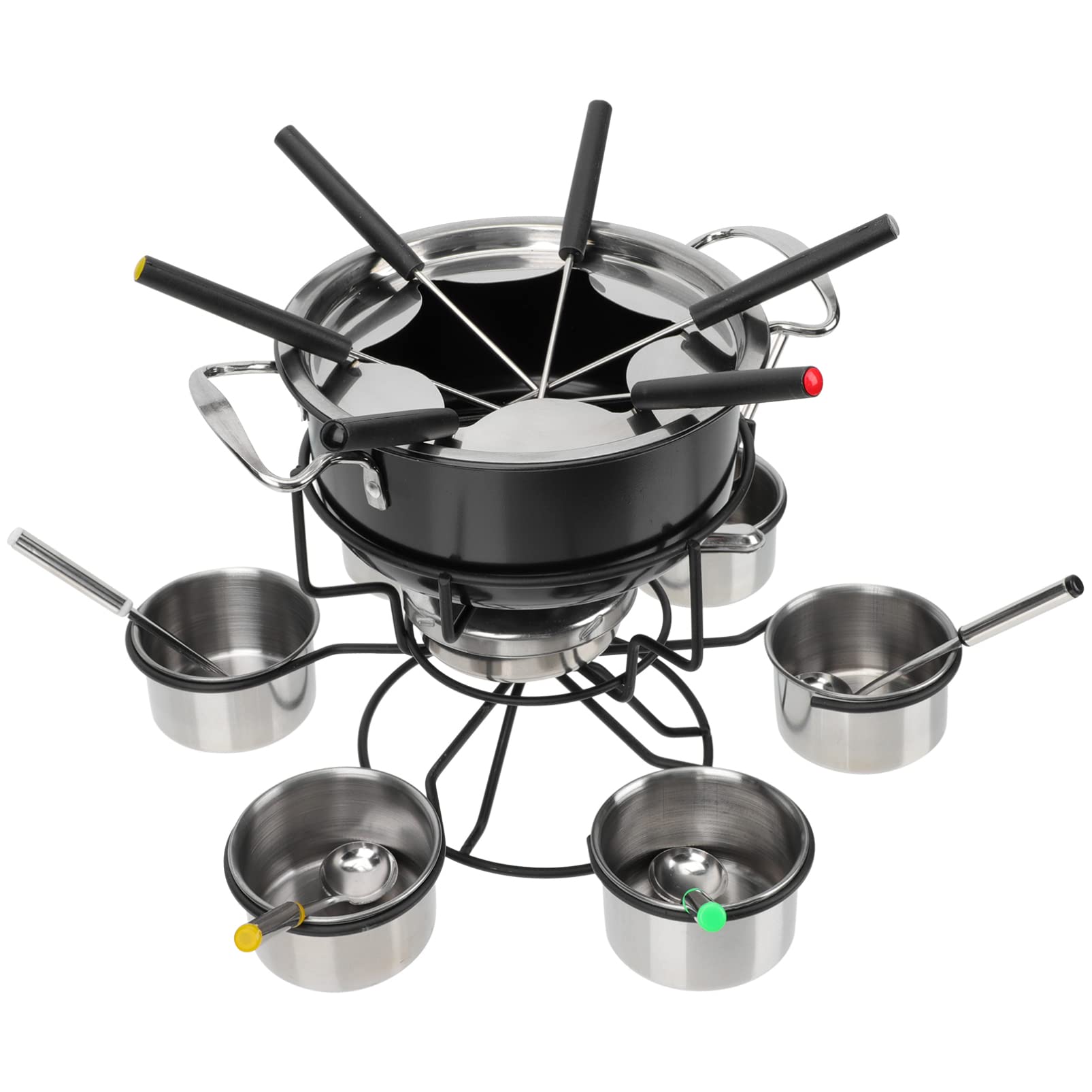 Angoily Electric Fondue Pot Set - Stainless Steel Fondue Maker with 8 Forks & Spoons Rack - Perfect for Chocolate, Cheese, Caramel & Hot Oil Fondue - Ideal for Parties, Date Nights & Family Gatherings