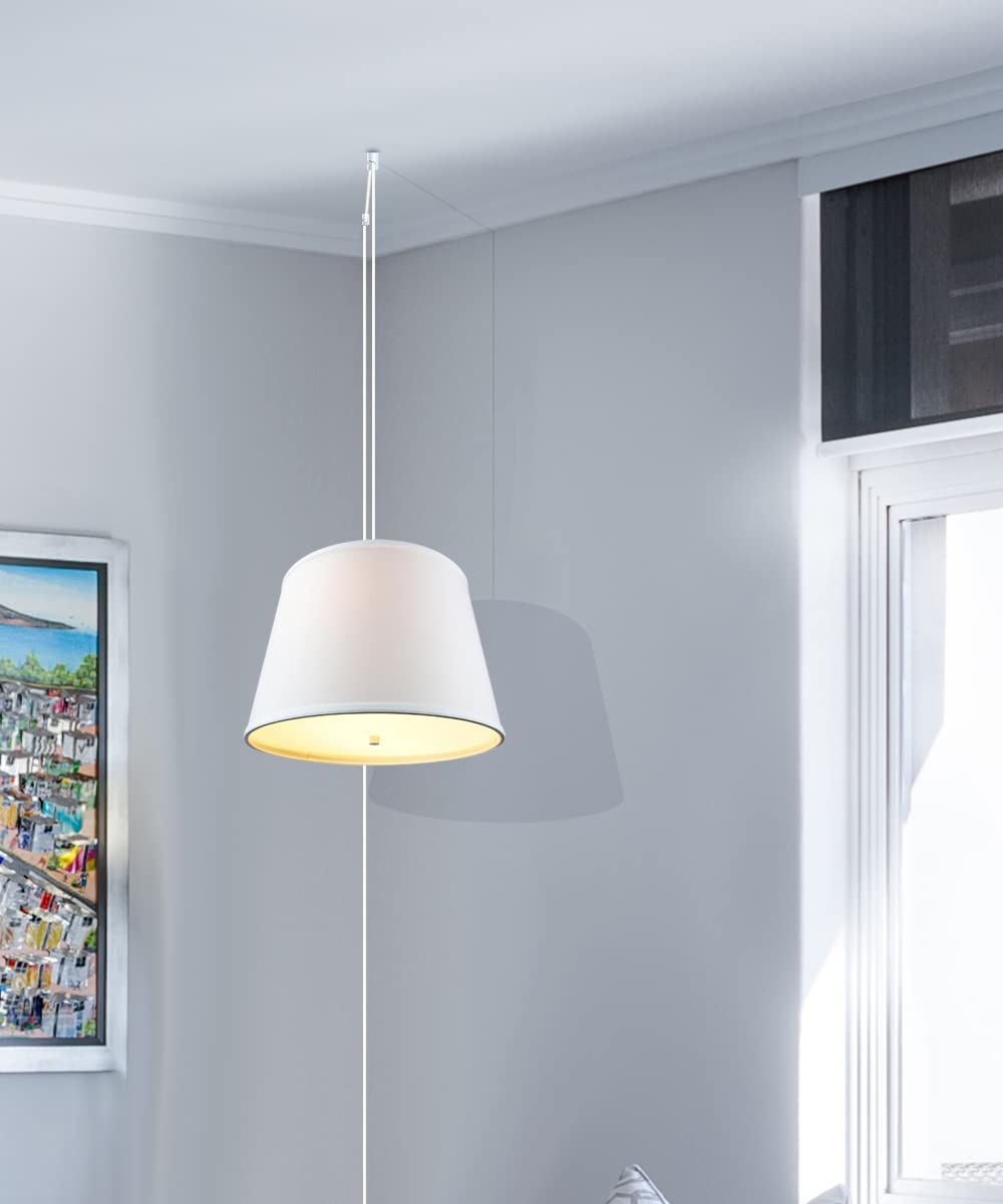 HomeConcept 2 Light Swag Plug-in Pendant Lighting Fixture - 16 Inch White Chandelier with Diffuser & White Cord - Perfect for Bedroom, Kitchen Island, Dining Room Decor