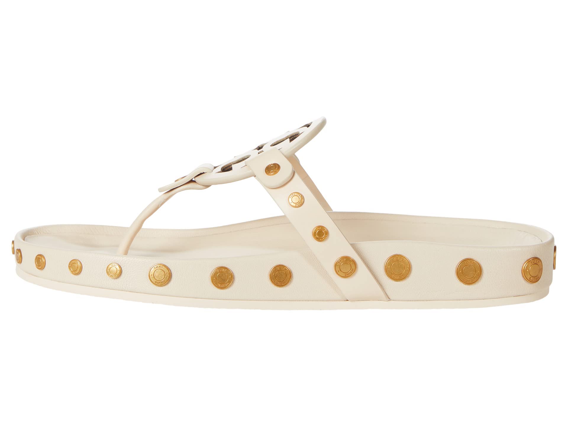 Tory Burch Women's Miller Cloud Coin Sandals - Comfortable Leather Flip Flops with Coin Detail for Beach, Vacation & Summer Outfits