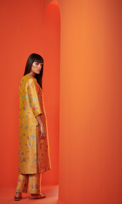 Chandni Kurta - Elegant Silk Brocade Mustard Yellow Ethnic Tunic - Perfect for Festivals, Weddings & Cultural Events