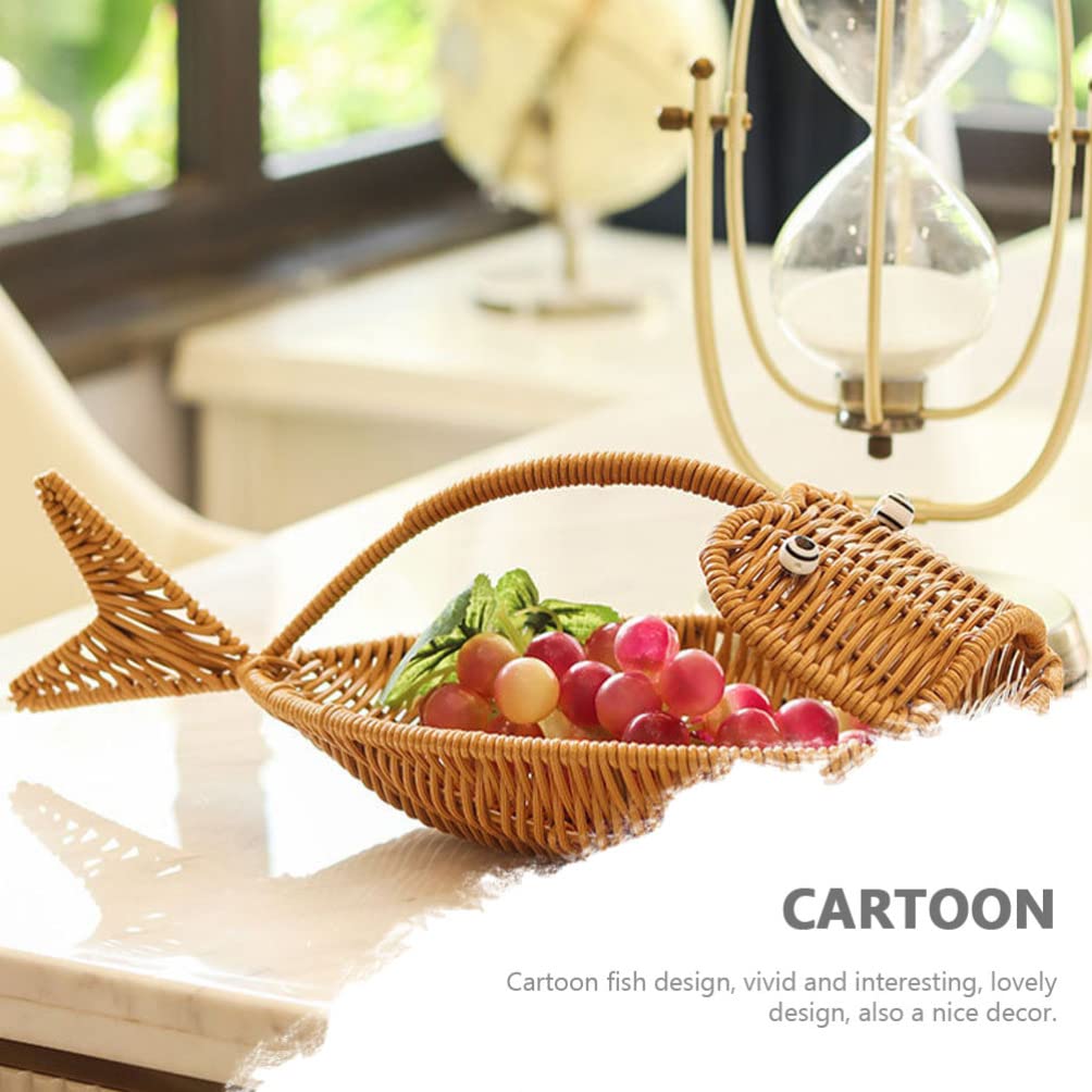 Cabilock Wicker Bread Basket - Handwoven Fish-Shaped Serving Basket for Bread, Fruits & Vegetables | Perfect for Kitchen, Restaurant & Home Decor | Food Storage & Display Solution