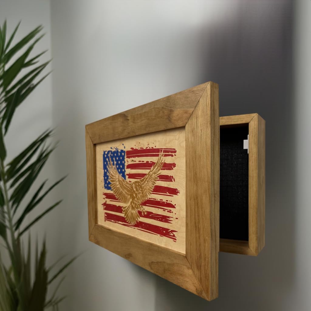 American Flag Hidden Gun Storage Cabinet with Eagle - Decorative & Secure Concealed Gun Safe by Bellewood Designs - Perfect for Home, Office & Cabin Security