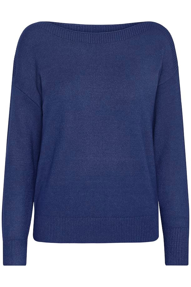 Ella Boat Neck Jumper - Medieval Blue Cotton Knit Sweater for Women | Casual Fall & Winter Wear | Perfect for Office, Dating & Weekend Outfits