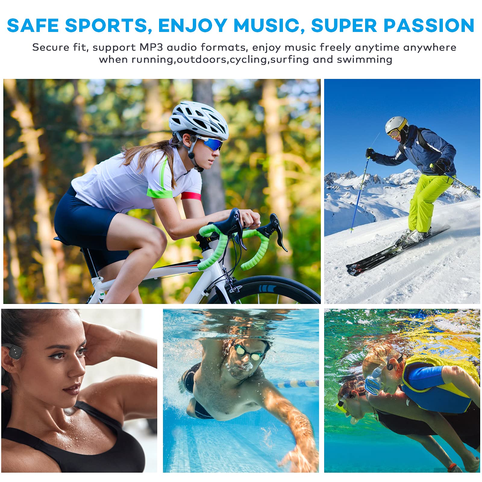 IPX8 Waterproof Bone Conduction Headphones - Wireless Bluetooth Open Ear Headphones with 8GB Built-in MP3 Player for Swimming, Cycling & Driving | Sweatproof & Secure Fit for Sports & Workouts