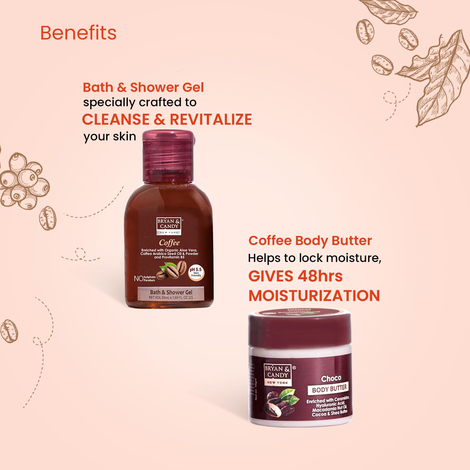 Bryan & Candy Coffee Bath Kit - Vegan & pH 5.5 Balanced Gift Set for Women & Men | Includes Choco Body Butter, Face Wash, Scrub, Mask & Shower Gel | SLS & Paraben-Free Skincare | Perfect for Spa Day, Birthday & Anniversary Gifts