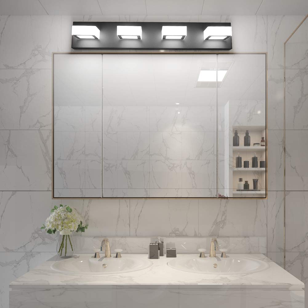 Ralbay LED Black 4-Light Acrylic Bathroom Vanity Lighting Fixture - Modern Matte Black Finish for Bathroom Mirror, Vanity, and Dressing Area