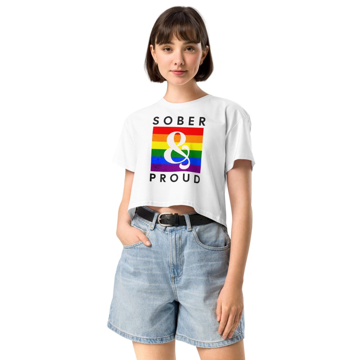 Women's Sober & Proud Rainbow Crop Top - Stylish Summer Casual Shirt for Pride Events, Beach Outings & Music Festivals
