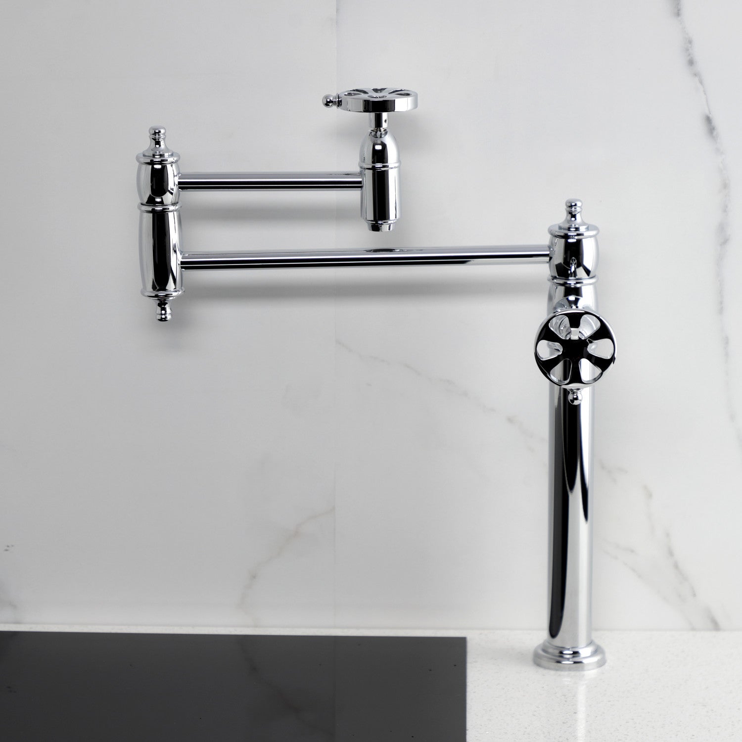 Belknap KS3701RX Two Handle Deck Mount Pot Filler Faucet - Polished Chrome Finish - Ideal for Kitchen Sink, Stove & Cooking Area