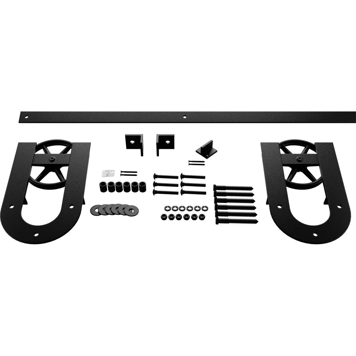 Premium Matte Black Wagon Wheel Horseshoe Barn Door Hardware Kit - 1 3/8