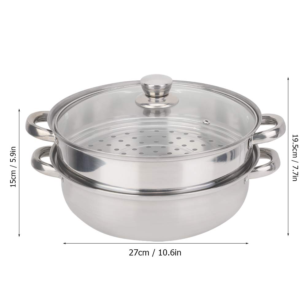 Stainless Steel Steamer Pot - 2-Layer Double Boiler for Cooking, Soup & Food Steaming (11 Inch/27cm) - Perfect for Healthy Meals & Asian Cuisine