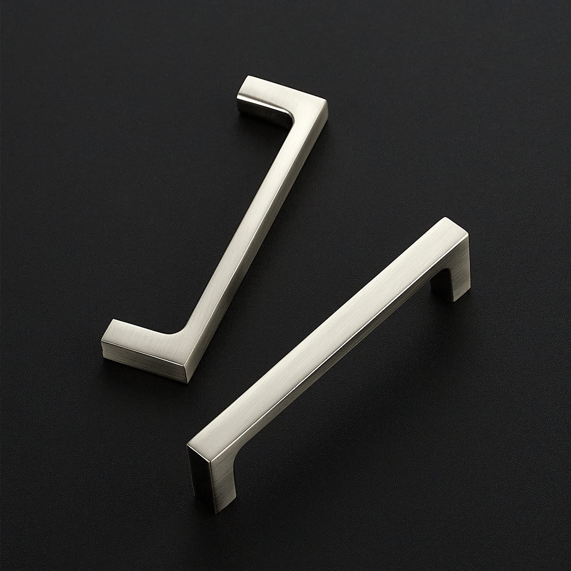 10 Pack Brushed Nickel Square Kitchen Cabinet Pulls - 5 Inch Hole Centers, Slim Solid Drawer Handles for Cabinets, Dressers & Furniture (Perfect for Modern Kitchens, Bathroom Vanities & Bedroom Furniture)