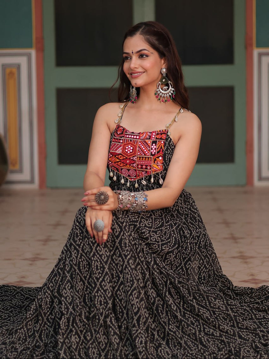 Black Navratri Special Heavy Readymade Faux Georgette Gown with Embroidery Work - Perfect for Festivals, Weddings & Special Occasions