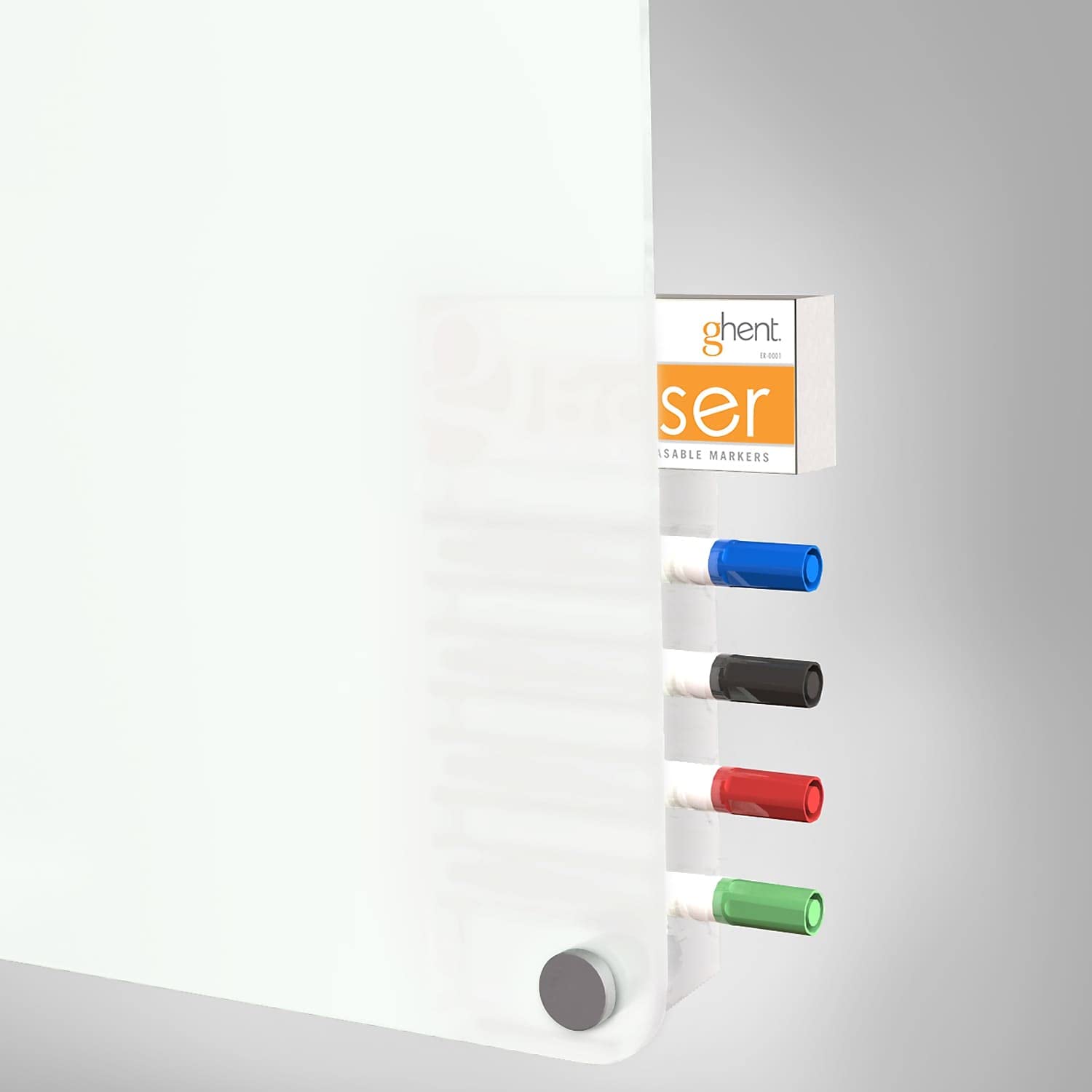 Ghent HMYRN23FR 2'x3' Frosted Glass Whiteboard with Radius Corners - Includes 4 Dry Erase Markers & Eraser - Perfect for Office Meetings, Classroom Teaching & Home Office Organization