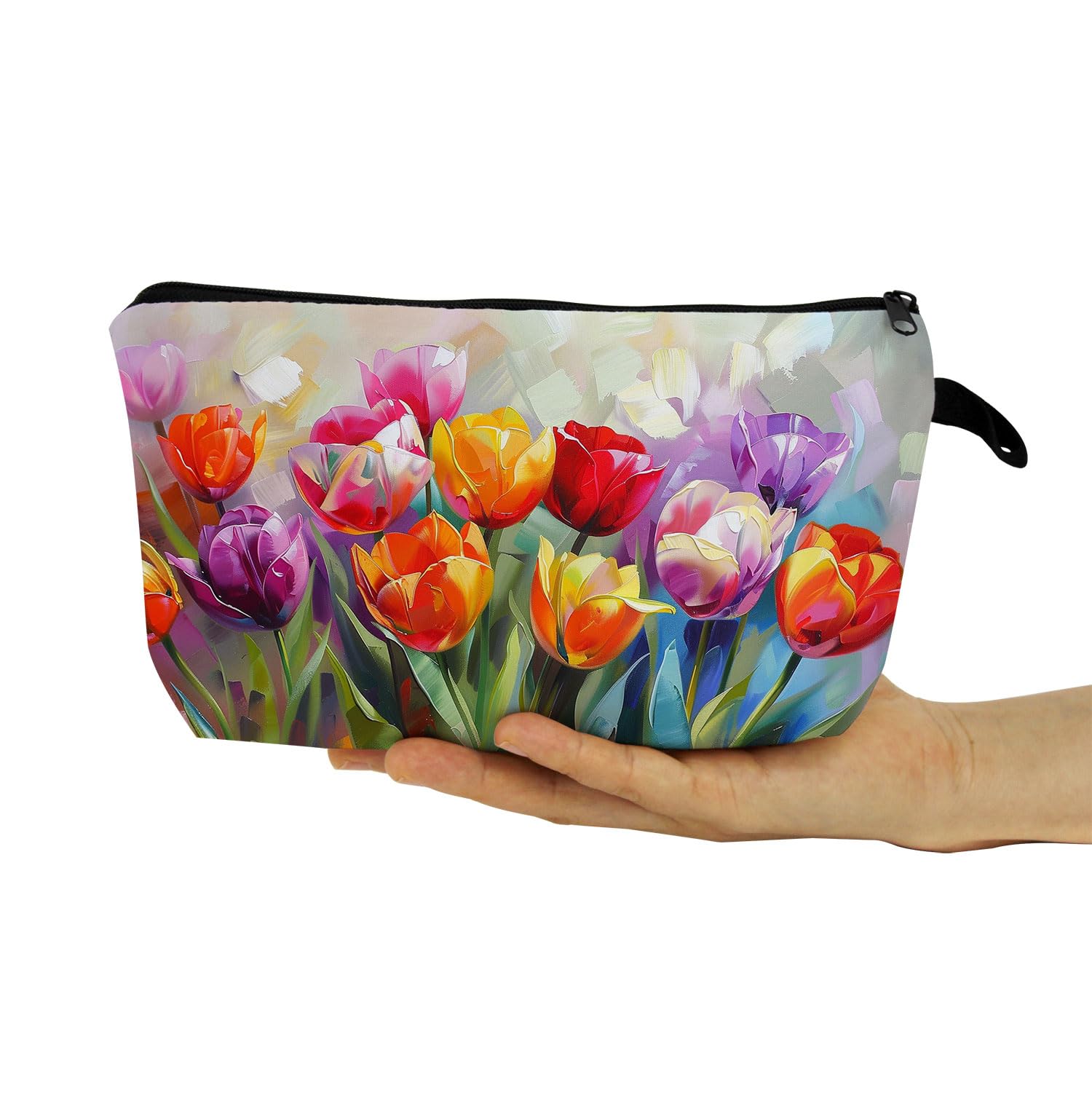 Tulip Print Cosmetic Bag - Cute Zippered Makeup Organizer for Women, Perfect Gift for Tulip Lovers & Birthday Presents