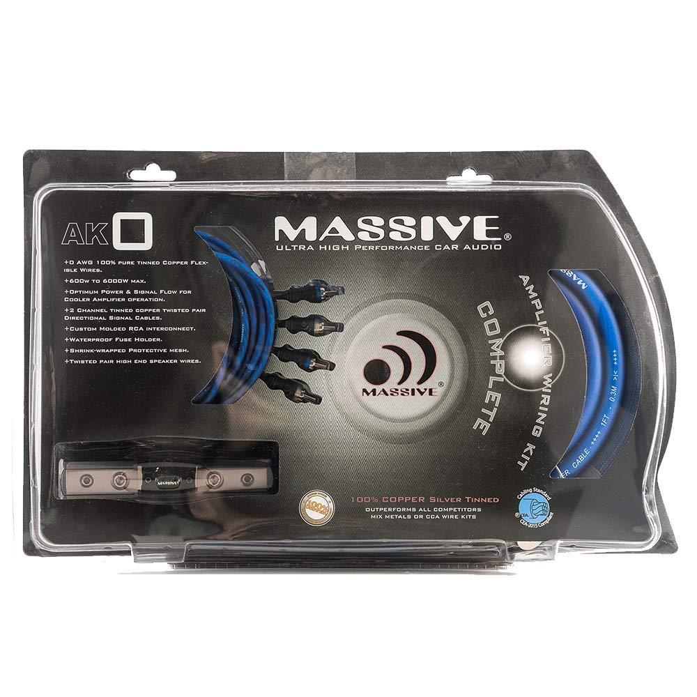 Massive Audio AK0 – 0 Gauge Car Audio Power Wire Kit | 100% Pure Oxygen-Free Copper | Includes Fuse Holder | for Car Stereo, Subwoofer & Amplifier Installation | High-Performance Audio Upgrade Solution