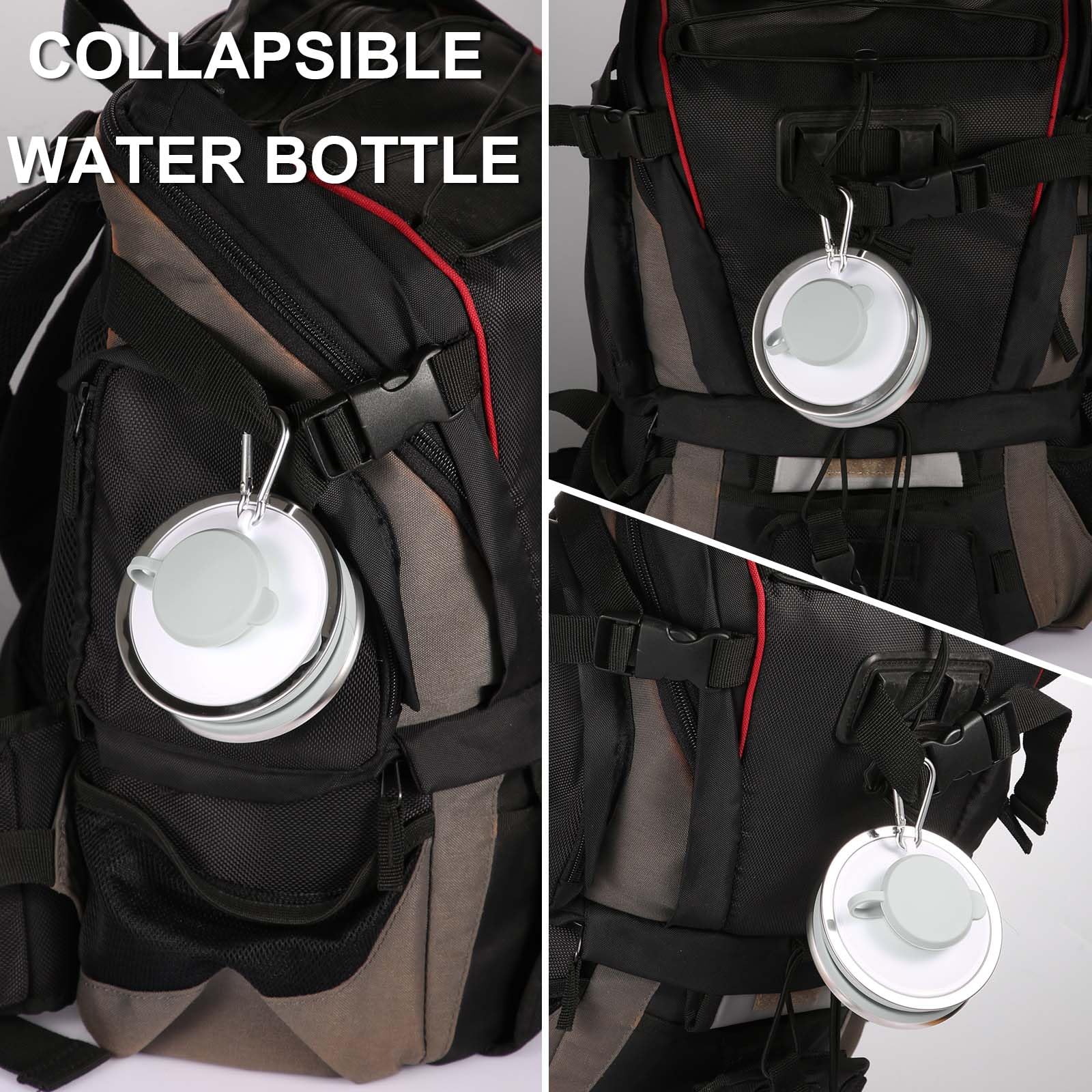 Collapsible Water Bottle 500ml - BPA Free, Leak Proof, Reusable & Portable Silicone Foldable Water Bottle with Clip - Perfect for Sports, Travel, Camping, Hiking, Gym & Outdoor Activities (Gray)