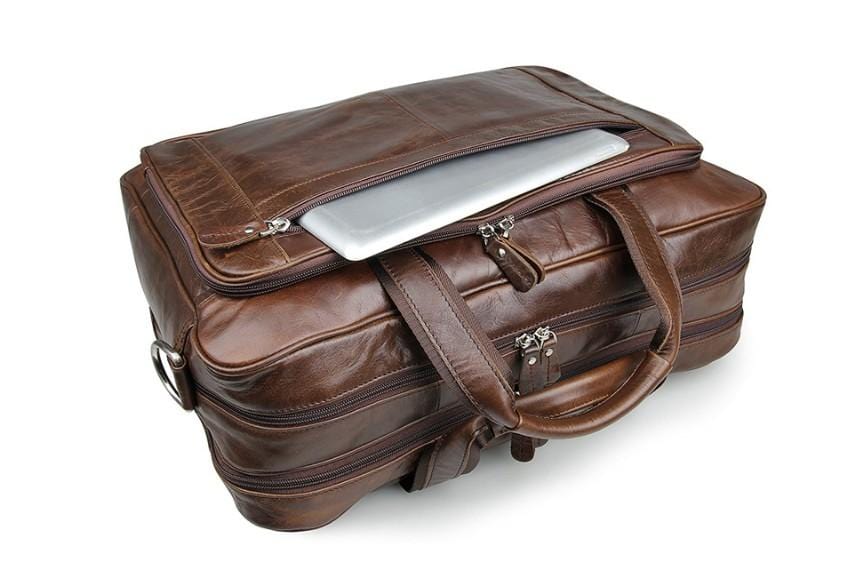 Premium Brown Leather Laptop Briefcase for Men - Large Business Bag with Shoulder Strap - Perfect for Office, Travel & Commuting