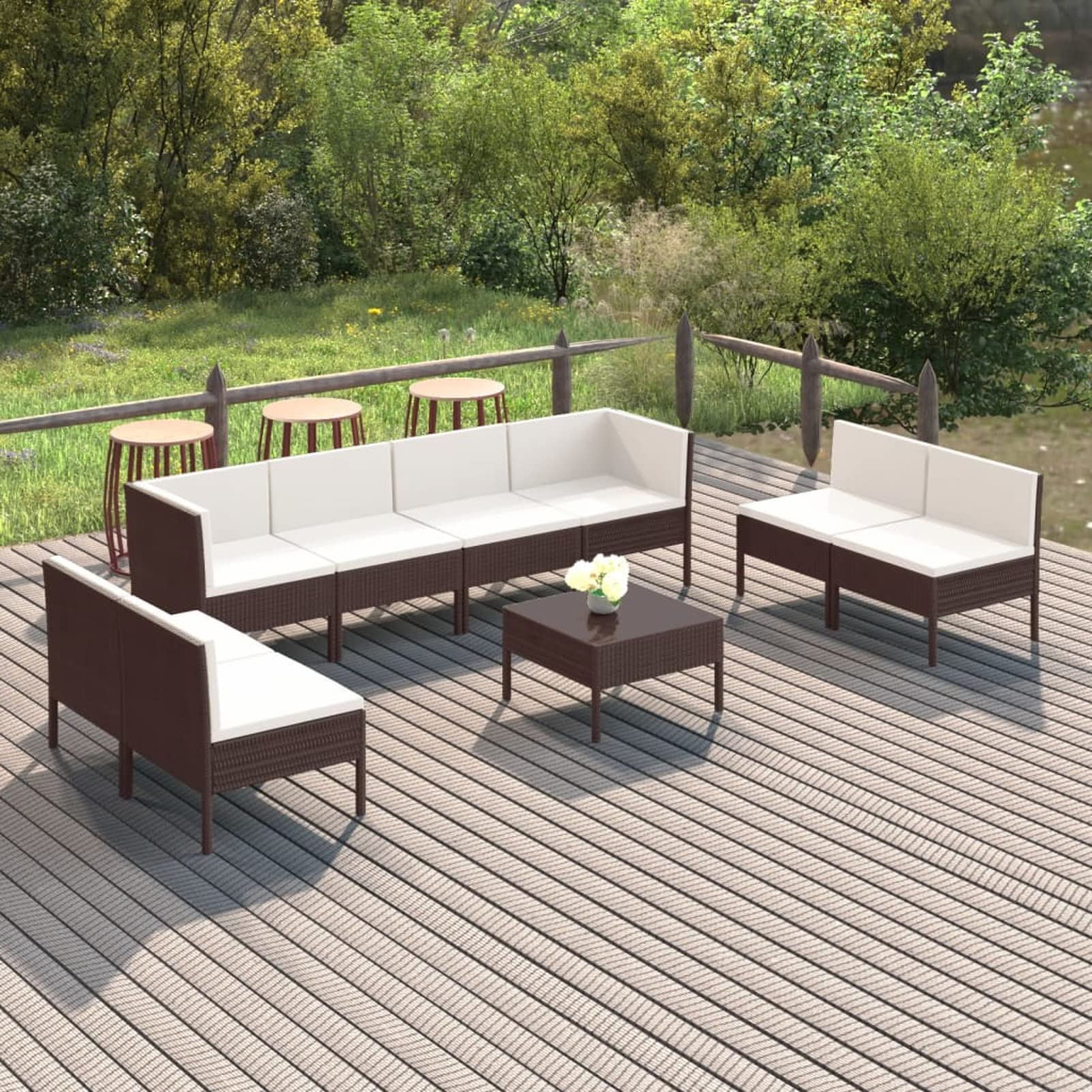 Festnight 9-Piece Brown Poly Rattan Patio Lounge Set with Cushions - Outdoor Furniture for Garden, Poolside & Backyard Relaxation