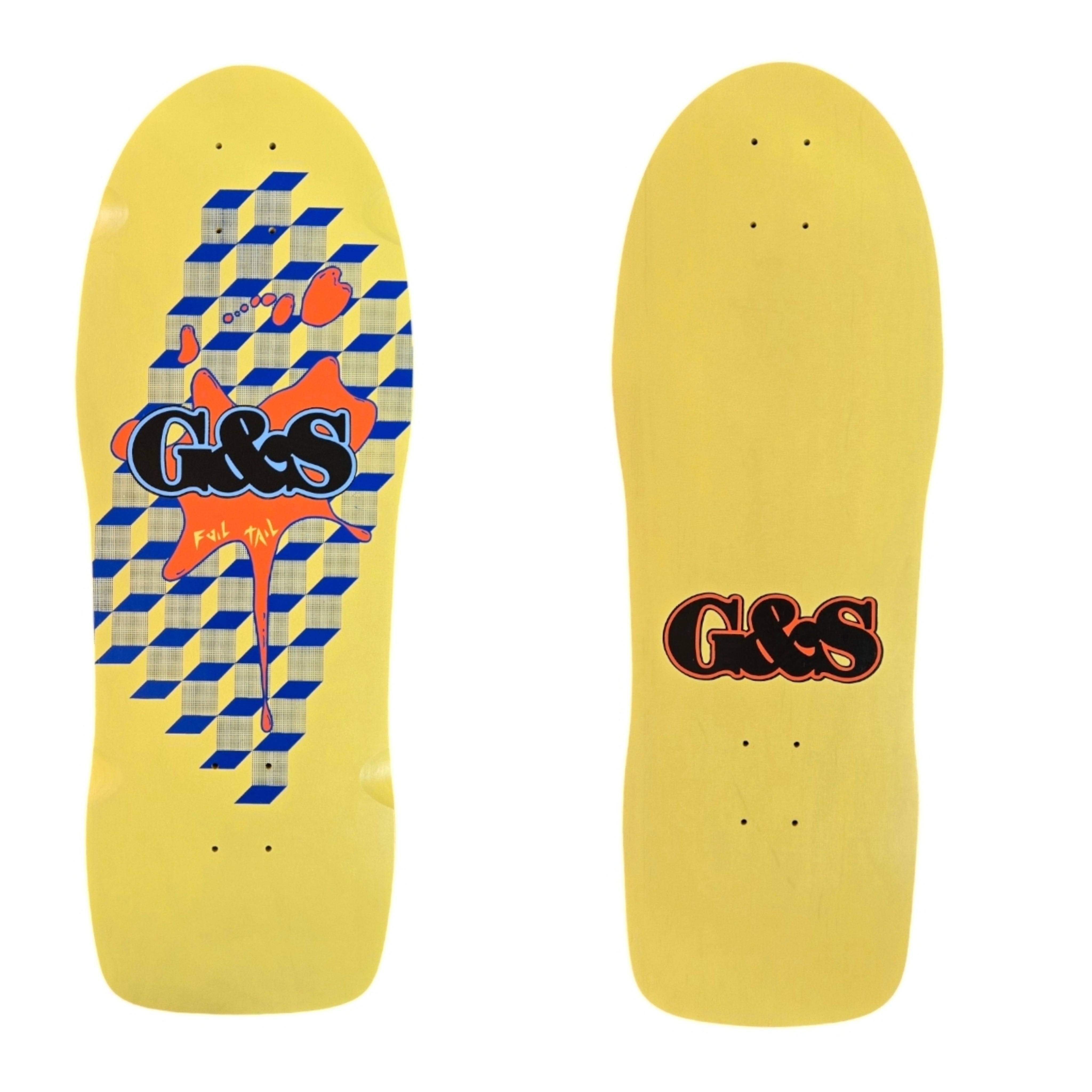 G&S FoilTail Reissue Skateboard Deck - Yellow & Orange Splat Design | Vintage Style Cruiser for Street & Park Riding