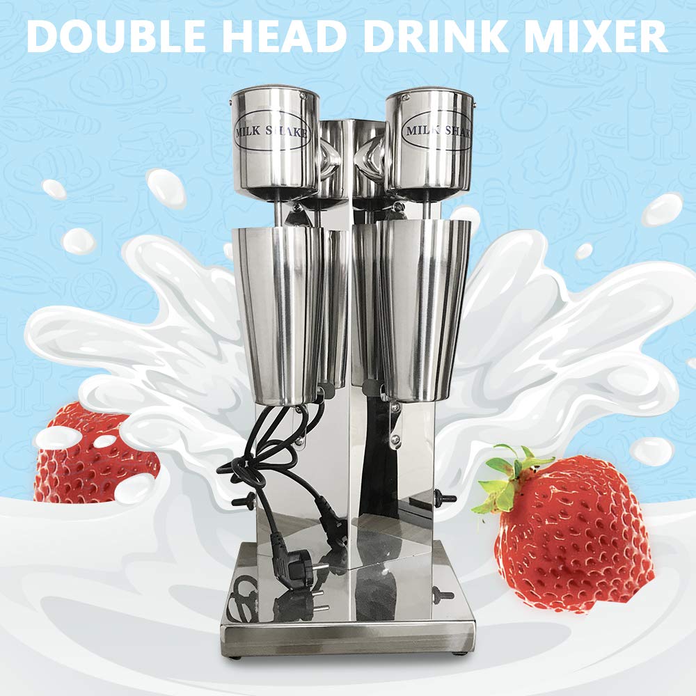 Commercial Stainless Steel Dual Head Milk Shaker Machine - 110V Electric Drink Mixer for Smoothies, Protein Shakes & Bubble Tea - Perfect for Cafes, Gyms & Juice Bars