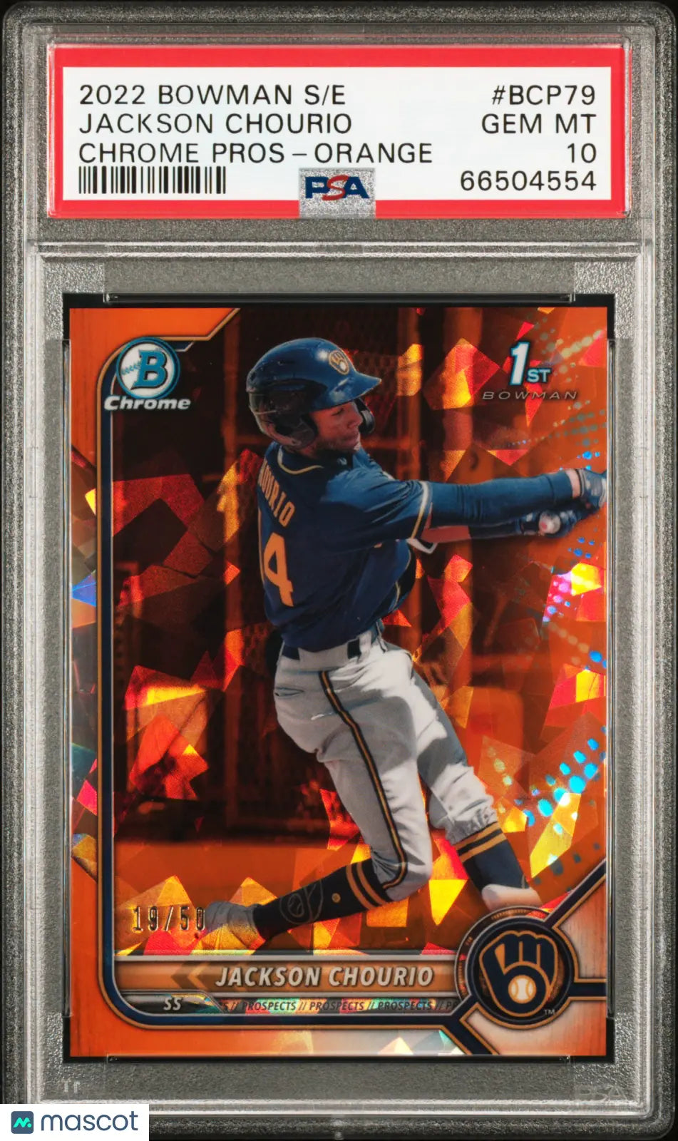 2022 Bowman Sapphire Edition Chrome Prospects Jackson Chourio Orange PSA 10/50 - Rare Baseball Card for Collectors & Investors - Perfect for Display, Trading, and Portfolio Growth