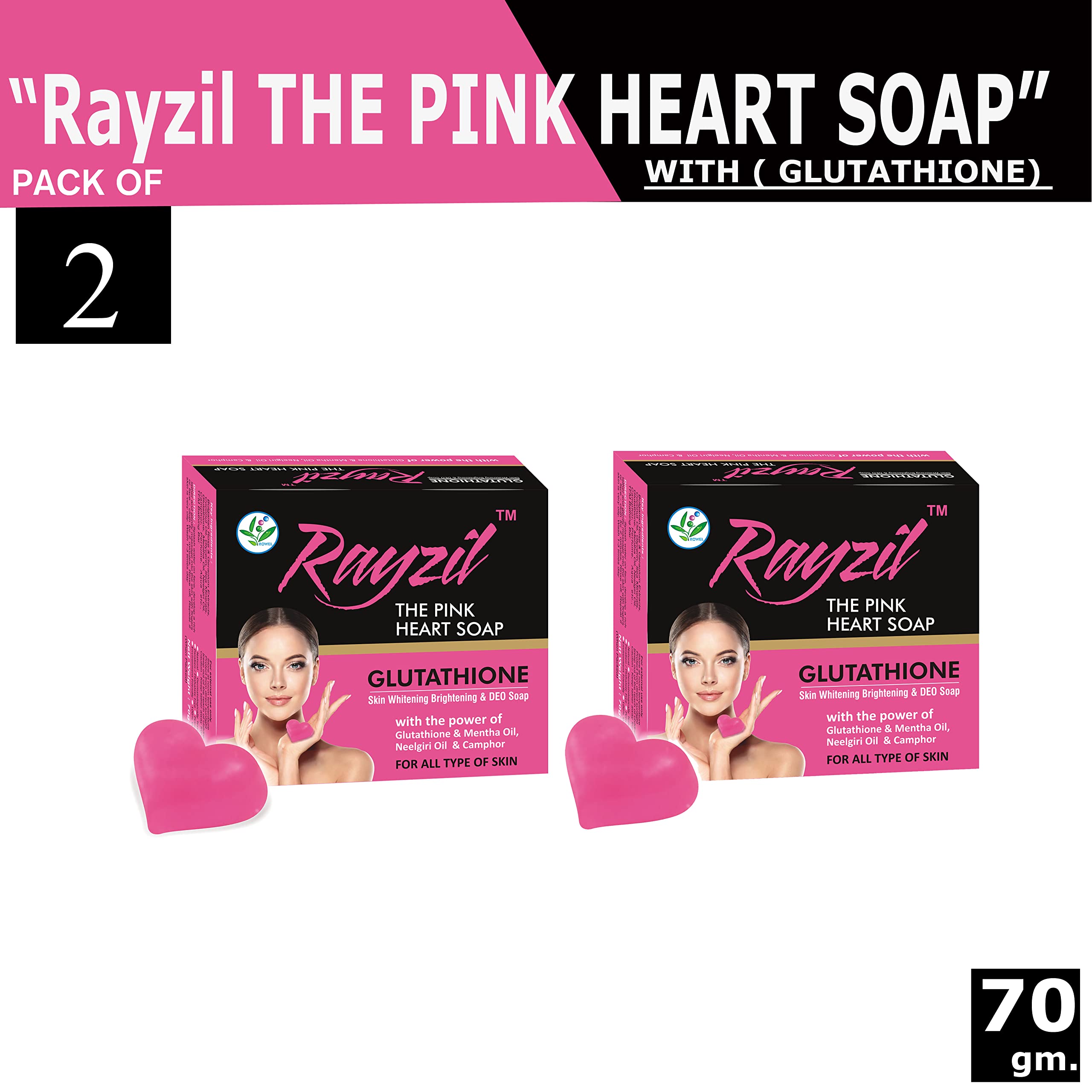 Glutathione Skin Whitening & Brightening Soap with DEO - Pack of 2 (70g Each) | Gentle Cleansing for Even Skin Tone & Dark Spot Reduction | Perfect for Daily Face & Body Care