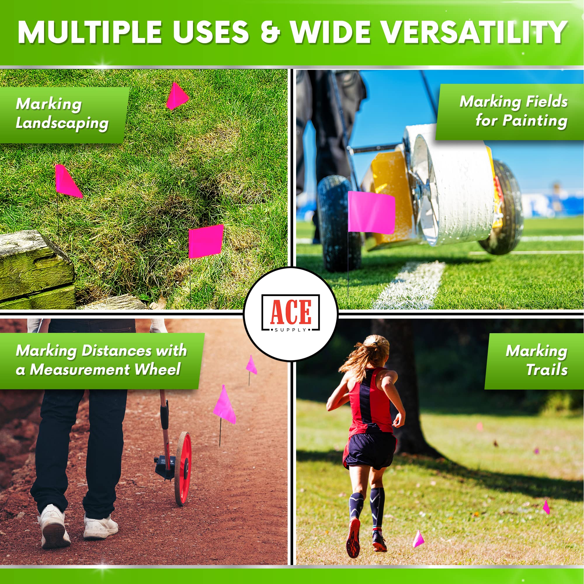 1000 Pack Pink Marking Flags 4x5x21 Inch - Durable Yard Markers for Lawn, Irrigation, Landscaping, Survey & Sprinkler Head - Perfect for Property Boundaries, Utility Lines & Outdoor Projects