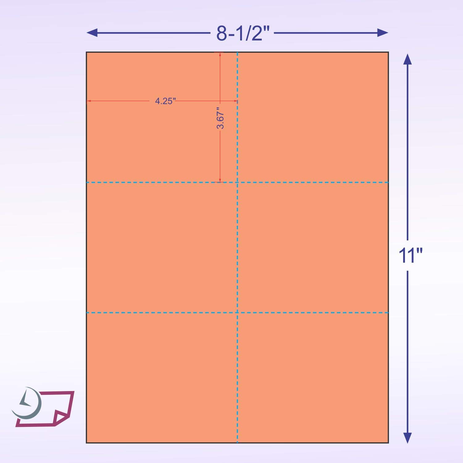 High-Speed Laser Printer Blank Perforated Cards - 6 per Page, Salmon Color (6000 Sheets) for Mailing Labels, Business Cards & Event Tickets