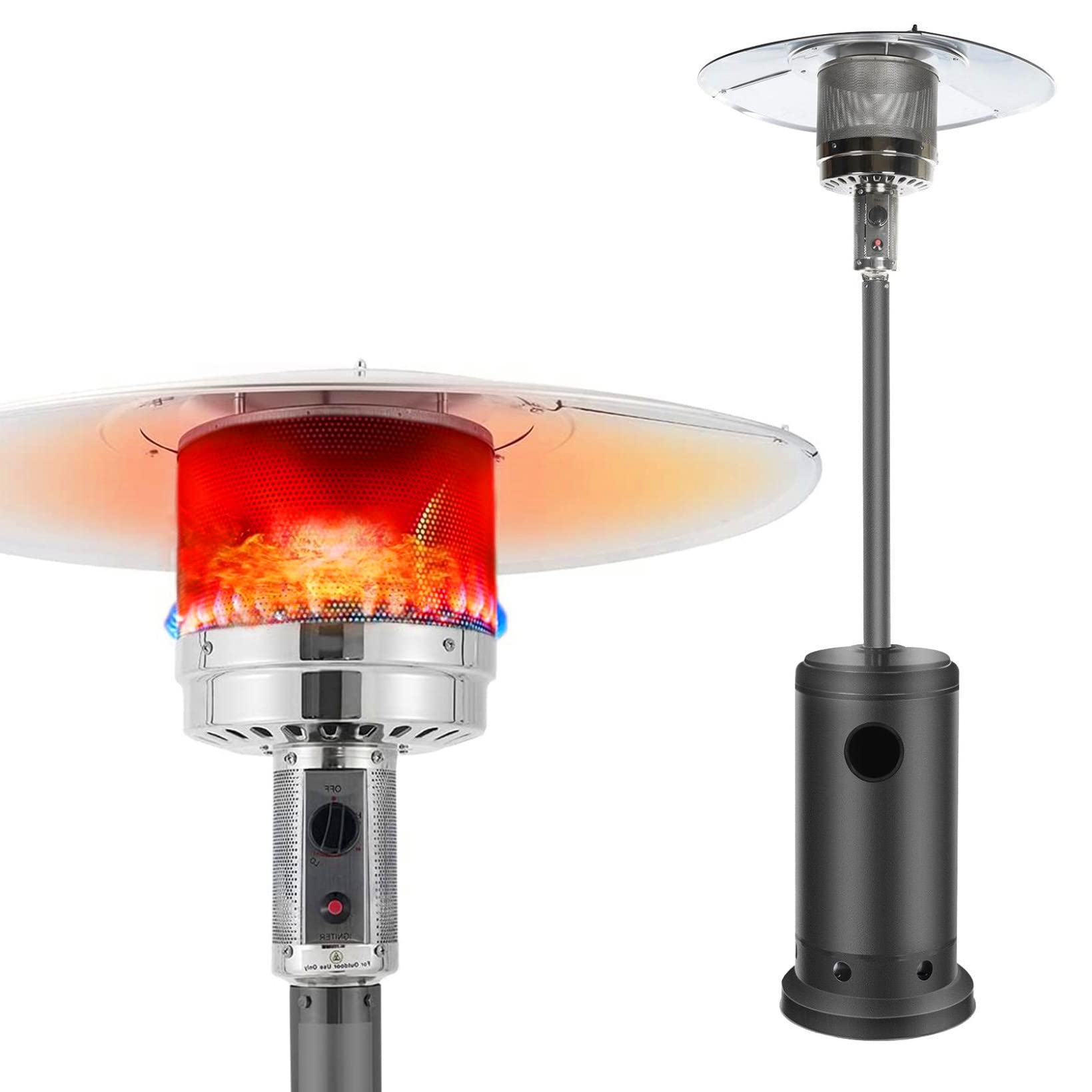 46,000 BTU Outdoor Propane Patio Heater with Wheels - Commercial & Residential Stainless Steel Heater with Auto Shut Off & Simple Ignition System (CSA Certified) - Perfect for Backyard, Garden, Restaurant & Outdoor Events (Silver A)