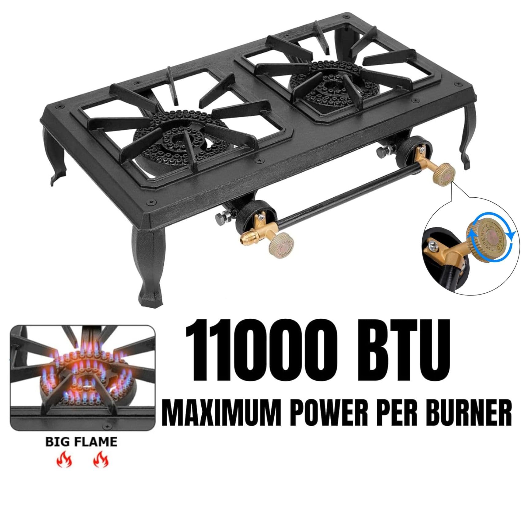 OnlyFire 2-Burner Cast Iron Camping Stove - Portable Propane Gas Cooker for Outdoor Cooking, Camping, BBQ Grilling, Tailgating & Hiking - Perfect for Backyard, RV Trips & Emergency Preparedness