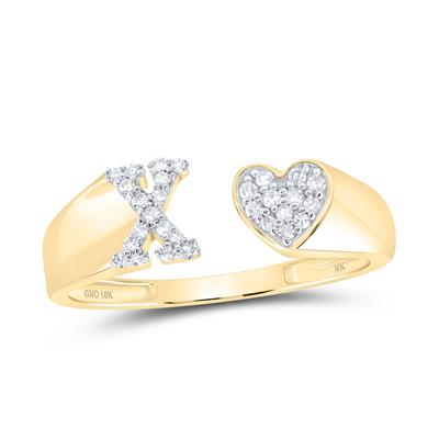 10k Gold Initial X Ladies Heart Ring - 1/8 CTW Diamond Accent - Personalized Name Jewelry for Women - Perfect Gift for Anniversary, Valentine's Day & Everyday Wear