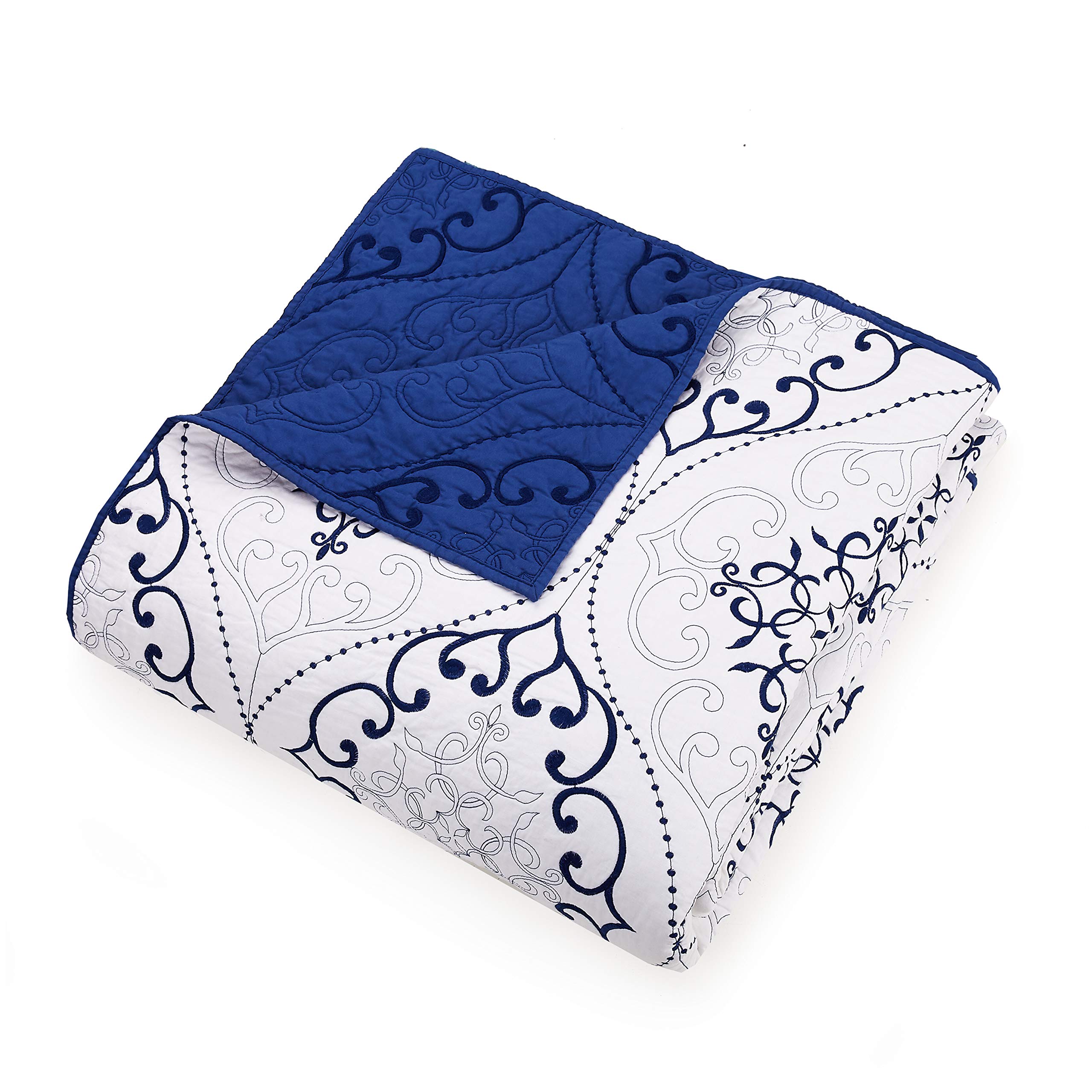 MODERN HEIRLOOM Chambers 3-Piece Quilt Set King Size - Navy Blue Luxury Bedding for Master Bedroom & Guest Room