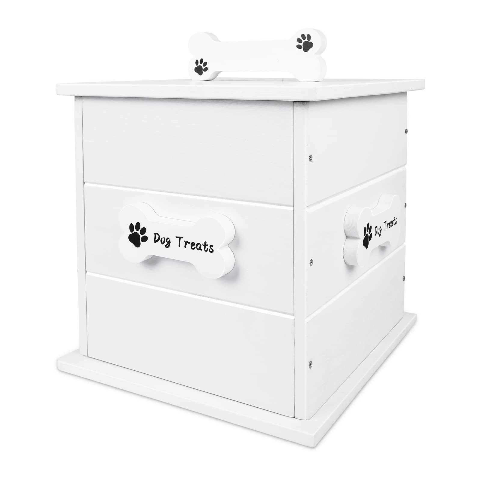 15 LB Wooden Pet Food Storage Container for Dogs, Cats & Birds - Airtight Pet Food Bin with Lid, Dog Toy Storage Box (White) - Perfect for Kitchen, Pantry & Pet Feeding Areas