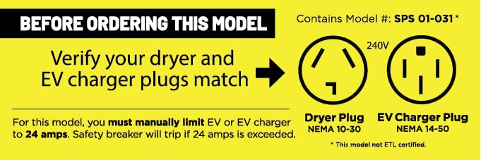 24 Amp EV Charger Splitter Switch - Automatic Power Sharing Between Dryer & Electric Vehicle (NEMA 10-30 to 10-30/14-50, 240V) | Save on Home EV Charging Installation | Perfect for Garages & Multi-Device Homes