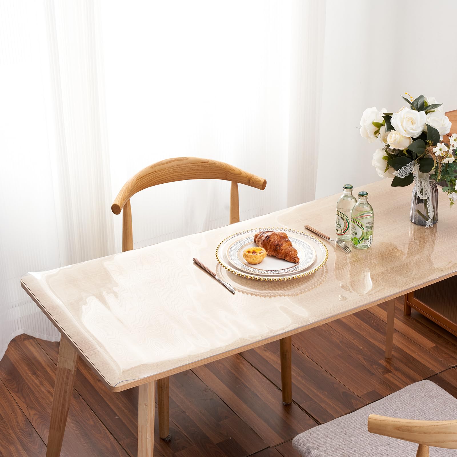 36x60 Inch Clear PVC Table Cover Protector - 1.5mm Thick Waterproof & Non-Slip Plastic Tablecloth for Wooden Tables - Perfect for Kitchen, Dining Room, Office, and Outdoor Use