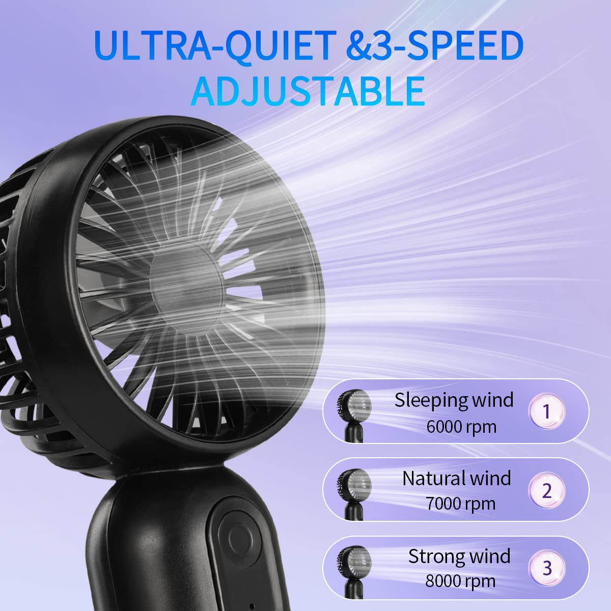 VanSmaGo 3 Pack Portable Mini Handheld Fan - USB Rechargeable Personal Cooling Fan with 3 Speed Settings, Compact Travel Fan for Office, Gym, Outdoor Activities (Black/White/Pink)
