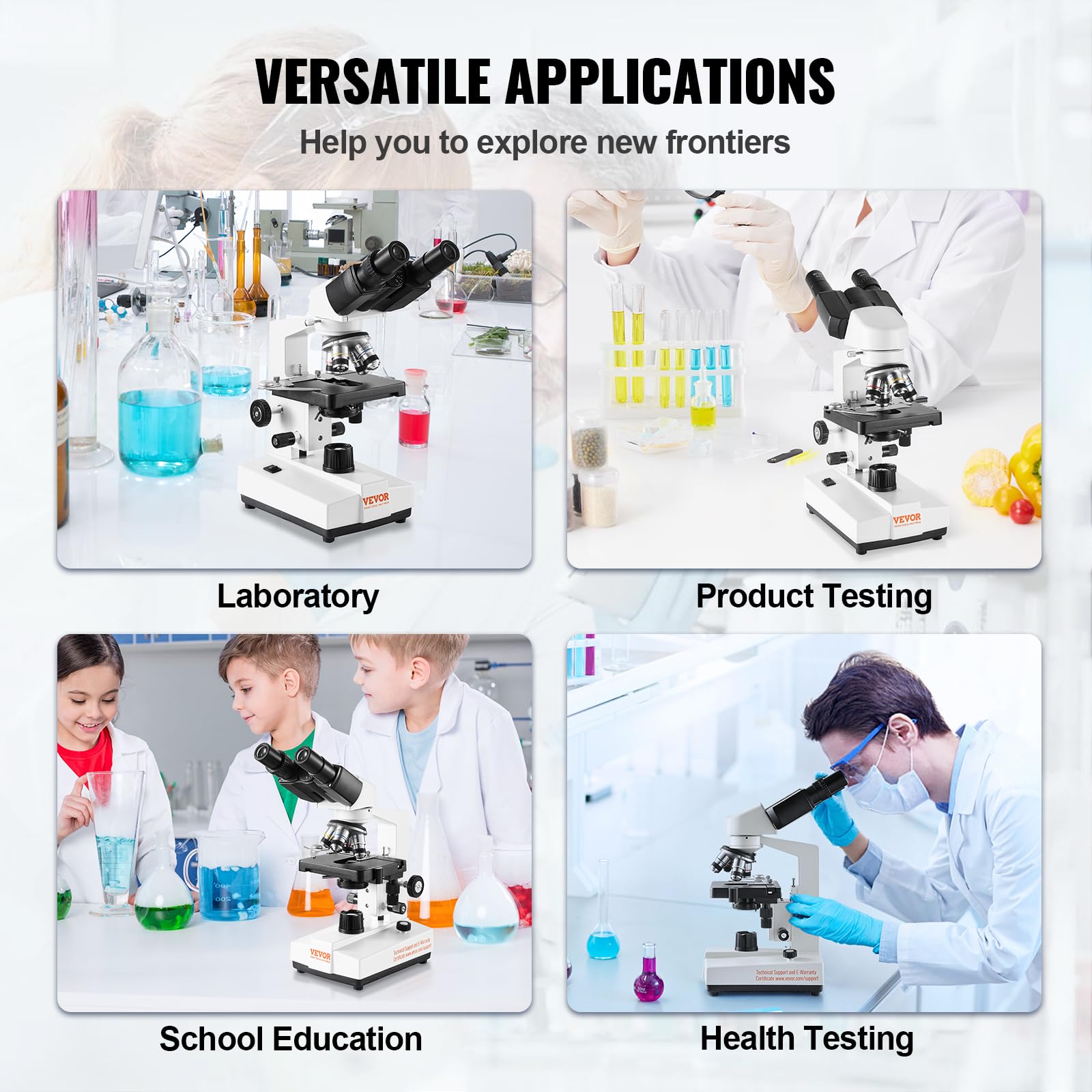 VEVOR Binocular Compound Microscope 40X-2500X Magnification, Professional Lab Microscope with LED Illumination & Phone Adapter - Ideal for Students, Adults, Home & Laboratory Use in Biology, Science Education & Research