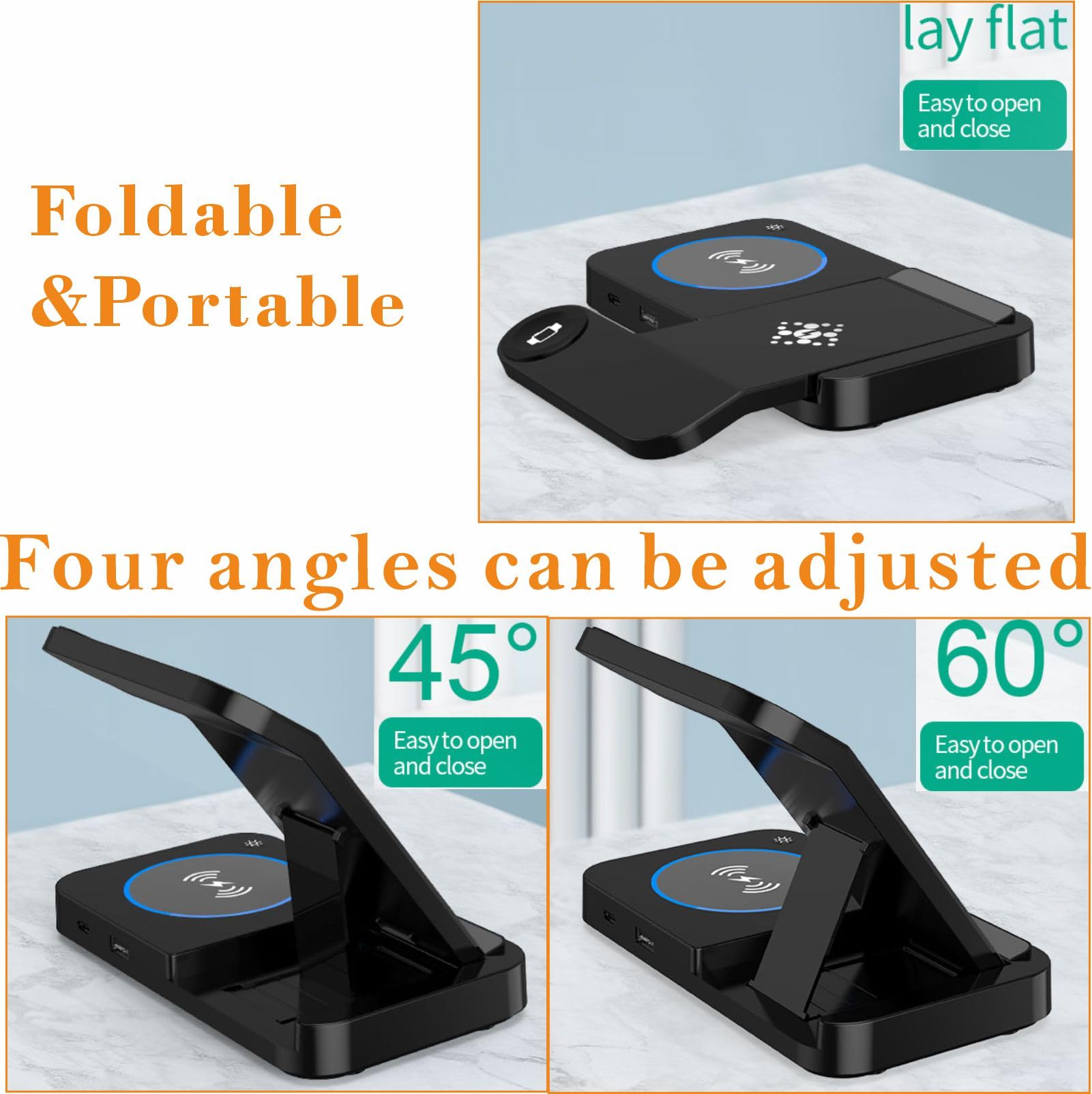 3-in-1 Foldable Fast Wireless Charging Station for Samsung Galaxy Z Flip 5/4, Z Fold 5/4, S24/S23/S22 Ultra, Watch 6/5/4 & Buds - Multi-Device Charger Stand for Home, Office & Travel