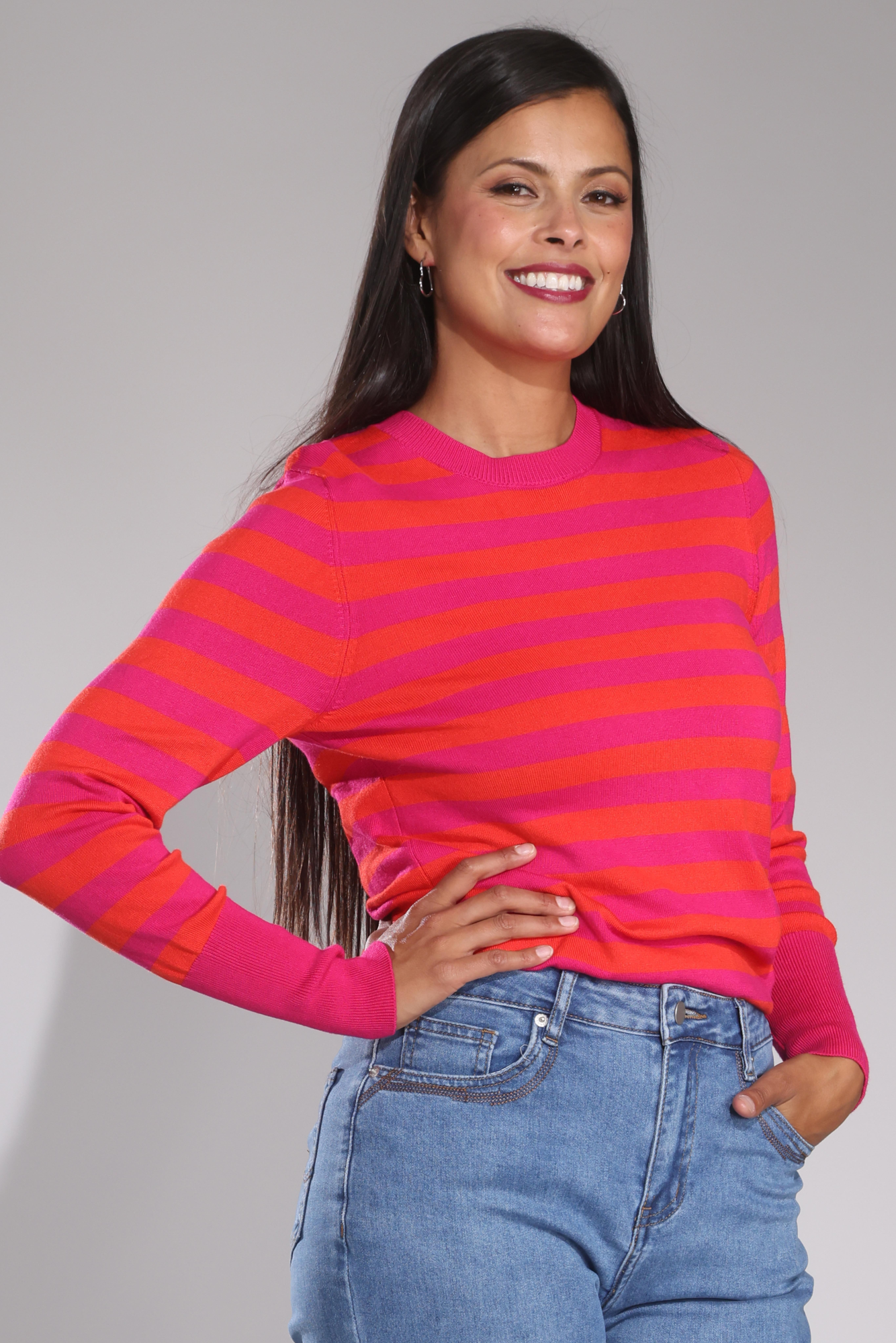 Stylish Hot Pink & Orange Jersey Knitwear - Soft & Comfortable Women's Tops for Casual Wear & Layering | Fashionable Everyday Outfit